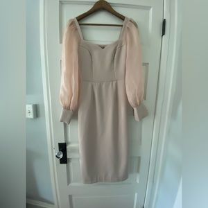 Xs Lichi brand dress NWT cream/beige sweetheart neckline sheer sleeves